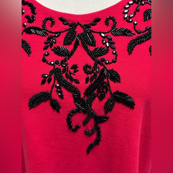 NEW Chico’s Beaded Embellished Scoop Neck Red Shift Dress Women’s 1/M/8 Holiday - Picture 9 of 10